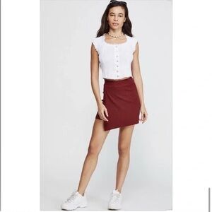 Burgundy Faux Wrap Mini Skirt